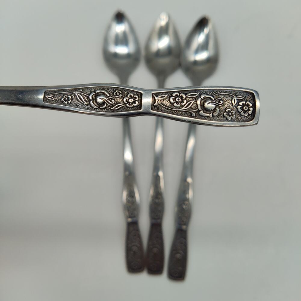 4X LH Tsp Tropic Garden Imperial Stainless Flatware Long Handle Tea Malt Spoons